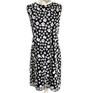 Karl Lagerfeld Paris 3D Daisy Floral Applique Black Sleeveless Sheath Dress L
